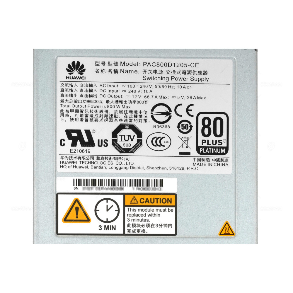 PAC800D1205-CE HUAWEI 800W 80 PLUS PLATINUM POWER SUPPLY FOR OCEANSTOR 2200 V3 DAE52525U2 -